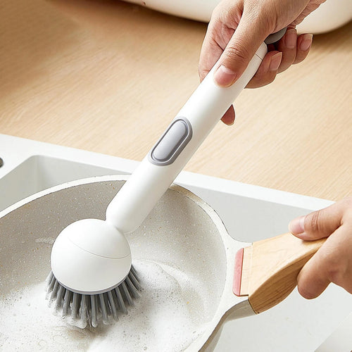 Long-Handled Rotating Pot Brush for Kitchen Use Pot Scrubber Oil-Resistant & Non-Scratch Multi-Purpose