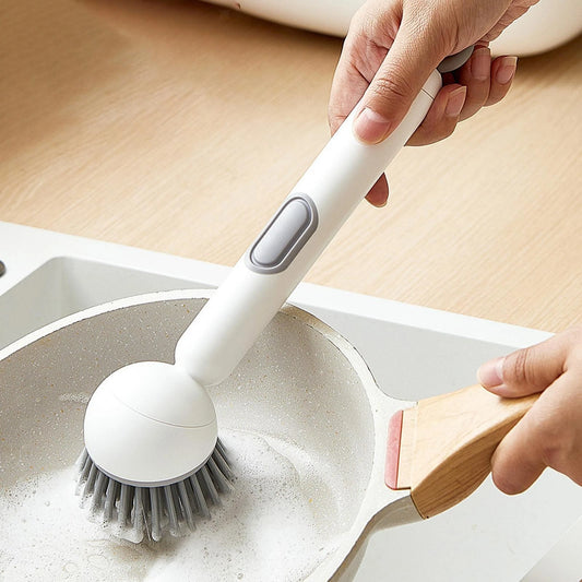 Long-Handled Rotating Pot Brush for Kitchen Use Pot Scrubber Oil-Resistant & Non-Scratch Multi-Purpose